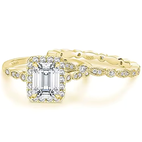 True - 2CT Emerald Cut Halo & Marquise Band Set