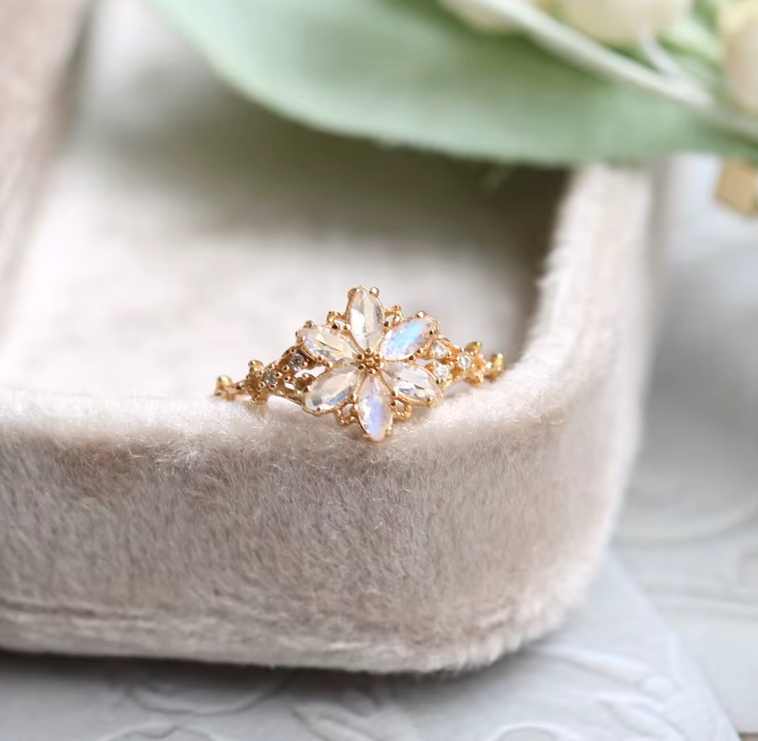 Flora - Nature Inspired Flower Design Moonstone or Tanzanite