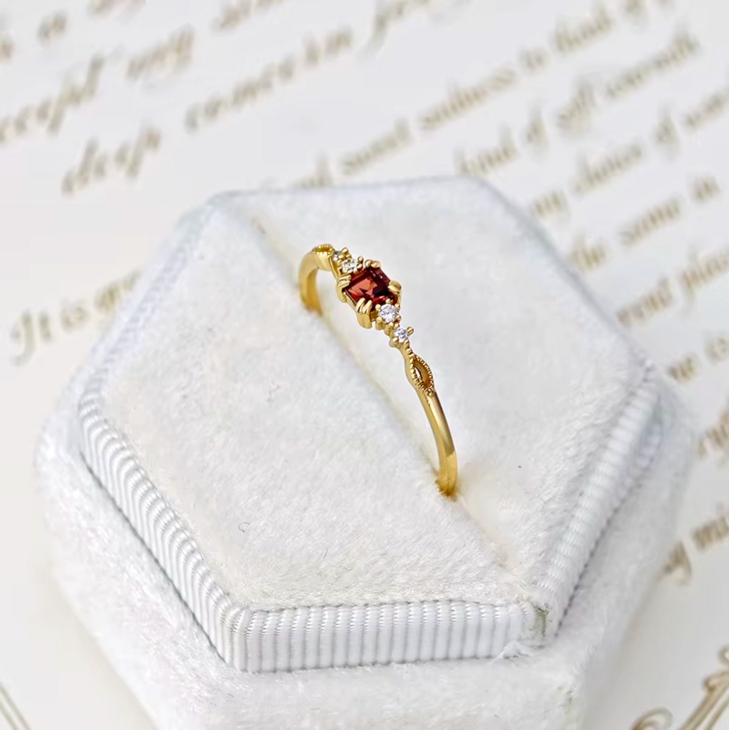 Eleanor - Delicate Natural Princess Cut Garnet Ring