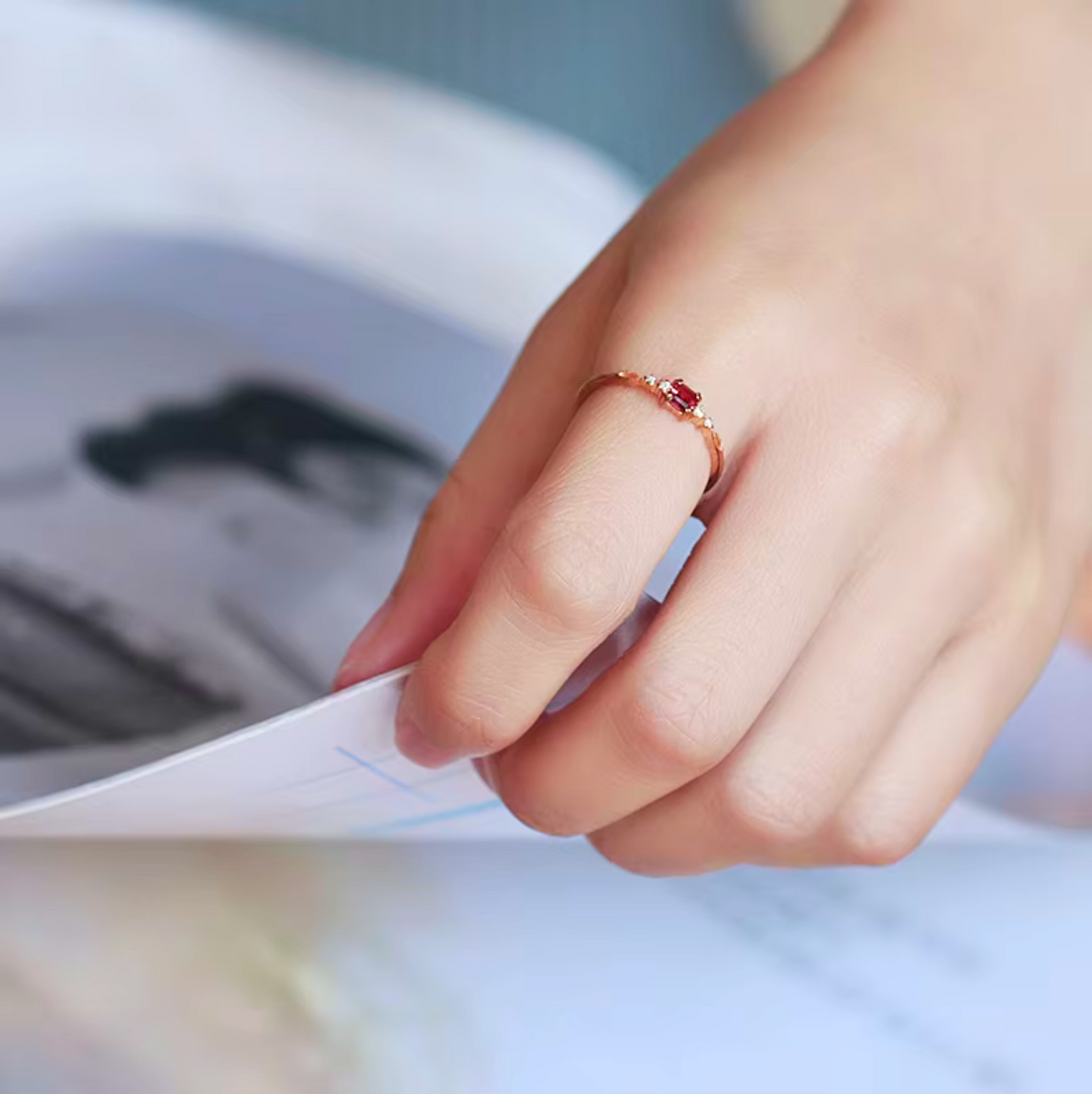 Eleanor - Delicate Natural Princess Cut Garnet Ring