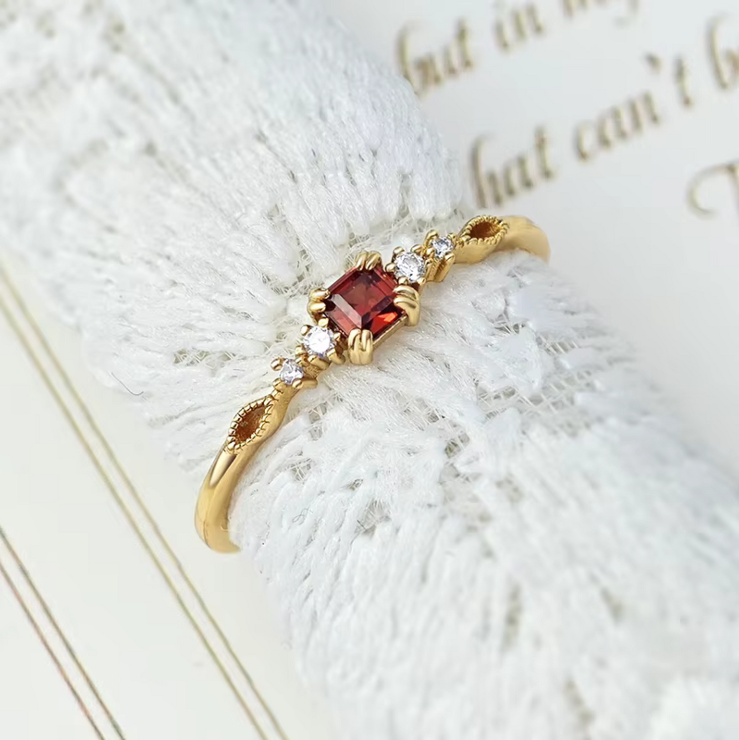 Eleanor - Delicate Natural Princess Cut Garnet Ring