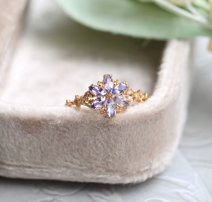 Flora - Nature Inspired Flower Design Moonstone or Tanzanite