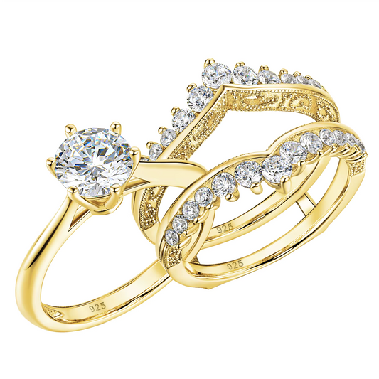 Felicity - 2CT Round Cut Solitaire & Double Curved Enhancer Set