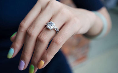 True - 2CT Emerald Cut Halo & Marquise Band Set