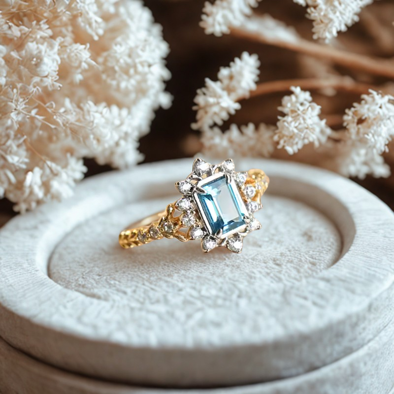 Marina - Vintage Inspired Emerald Cut Natural Topaz